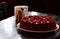 Cherry cake on table