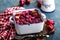 Cherry casserole with fresh berries, cheesecake