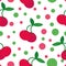 Cherry and circles in vector flat seamless pattern on white background. fruit, berry, textiles, wrapping paper, scrapbook,