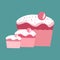Cherry cream cupcakes, flat illustration.