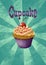 Cherry cupcake retro poster digital illustration