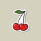 Cherry doodle icon sticker, vector color illustration