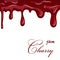 Cherry dripping texture. Cherry liquid melted jam, cartoon design, isolated white background. Sweet flow berry cream