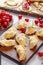 Cherry dumplings on a wooden board