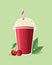 Cherry frappe with whipped cream in take a way cup.