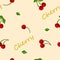Cherry fruits in light yellow seamless Background
