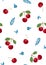 Cherry fruits seamless pattern with cute leaves, Fresh organic food, Red fruits berry pattern on white.