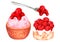 Cherry ice cream and a pie. Watercolor illustration. Isolated on a white background.