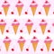 Cherry ice cream seamless texture. Cherry ice cream cone background. Baby, Kids wallpaper and textiles. Vector illustration