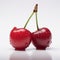 Cherry isolated. Cherries with leaf on white background. Sour cherri with clipping path. Full depth of field