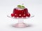 Cherry jelly on a glass stand for dessert with whole cherries above on white background