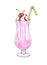 Cherry milk shake with whipped cream and jam in a transparent glass with a tubule isolated on a white background. Vector drawing