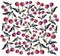 Cherry pattern on pink background, wrapping paper, textile fabric print