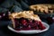 cherry pie with flaky crust and oozing cherry filling