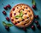 cherry pie with lattice on blue background