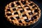cherry pie with lattice crust and a sprinkling of sugar on top