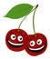 Cherry. Raster Illustration of a funny pair of cherries with face, on white background.