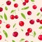 Cherry, Red berry fresh seamless pattern texture abstract background vector illustration, vegetable and fruit smoothie concept