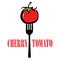 Cherry red tomato on a black cool fork illustration in vector formant