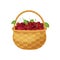 Cherry. Ripe cherries in a wicker basket. Basket with cherries. Basket with ripe berries. Vitamin products. Vector