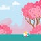 Cherry Sakura Blossom. Rubber ball. Spring Nature. Vector