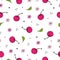 Cherry seamless pattern. Fruit background. Good food for textile, wrapping, wallpapers, texture, tablecloth, curtain or dishcloth.