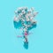 Cherry spring blossom bunch with ribbon on light turquoise background , top view. Springtime concept. Mothers day greeting