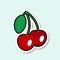 Cherry Sticker On Blue Background Colorful Fruit Icon