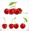 Cherry. Sweet fruit. 3d vector icons set
