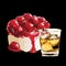 Cherry tart with berries and a glass of drink bright and juicy for your designs and ideas.Sweets and food