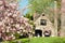 Cherry tree in front of upscale family house