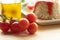 Cherrys tomatoes on wooden background.