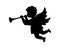 Cherub blowing trumpet. Cherub silhouette. Valentine's day. Love symbol. Vector illustration.