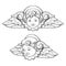 Cherub cute winged curly smiling baby boy angel set isolated over white background. Hand drawn design vector illustration