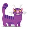 Cheshire Cat. Illustration to the fairy tale Alice`s Adventures in Wonderland. Purple cat with a big smile standing