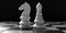 Chess, 2021 new year, Horse and pawn white color number 21 on chessboard, black color background. 3d illustration