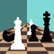 Chess background with chessboard, figures in the game.