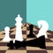 Chess background with chessboard, figures in the game.