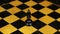 Chess black bishop figure in a middle of playing board close-up. Rotation.