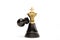 Chess black pawn become gold king.3D illustration.