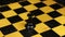 Chess black rook figure in a middle of playing board close-up. Rotation.