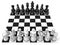 Chess board with all chess pieces. Side view