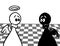 Chess board background black white pawn angels heaven hell surprise figurescharacter cartoon illustration