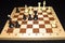 Chess board with black pieces like a strategy backdrop