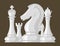 Chess board and chessmen vector leisure concept knight group white piece competition