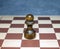 Chess board with figures. Wooden chess. Board games. Location of opponents. Counter strategy. Pawn