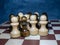 Chess board with figures. Wooden chess. Board games. Location of opponents. Counter strategy. Pawns