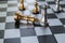 Chess board game. Queen, the most important soldier defeated the king. Referring better strategy or idea always beat another