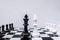 The chess board shows leadership, followers and business success strategies