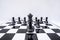 The chess board shows leadership, followers and business success strategies